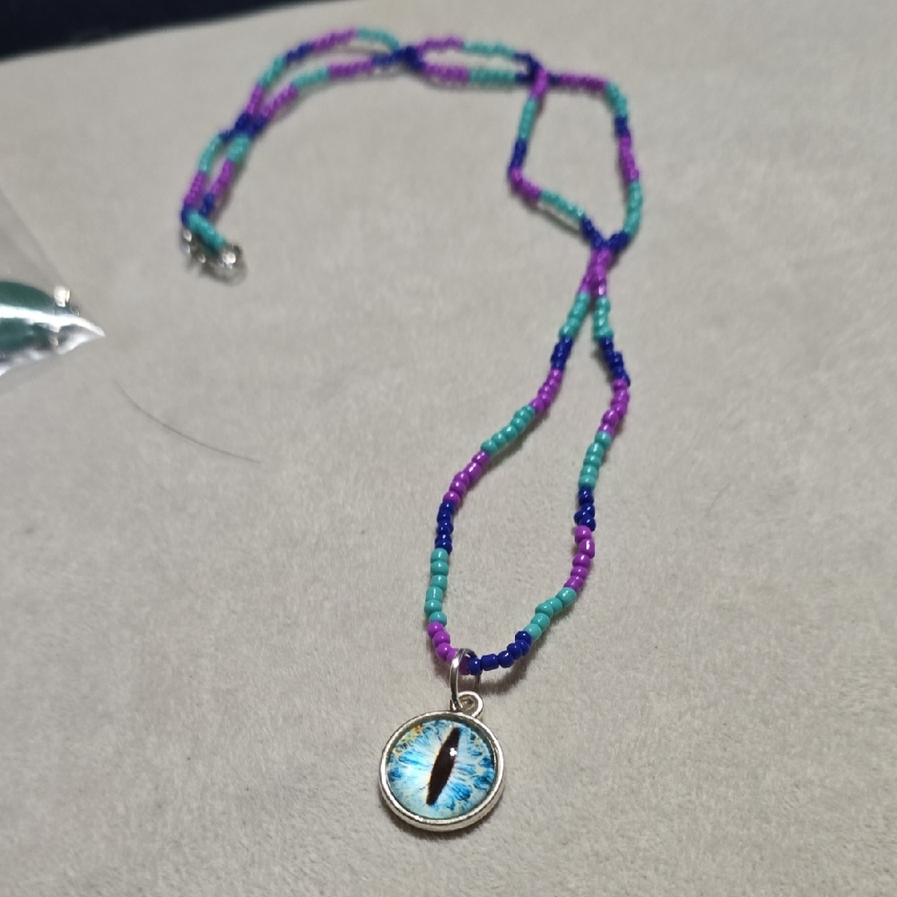 Blue and Purple Iridescent Necklace with Dainty Chain